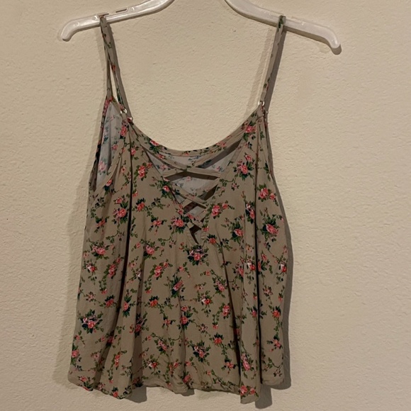 flower crop top tank top criss cross string back - Picture 3 of 5